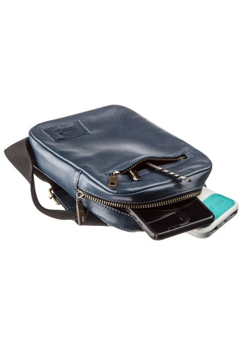 Мужская сумка через плечо из натуральной кожи с потайными карманами синяя (sku_19105) No Brand (328922194)