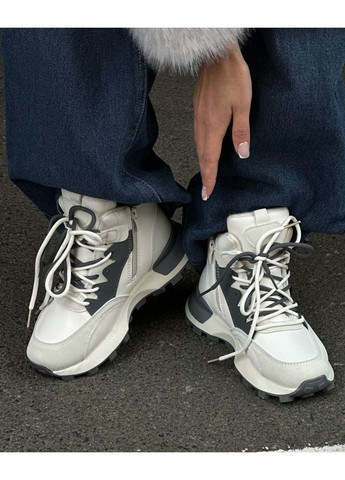 Зимние ботинки женские зимние на меху белые Mengfuna прессованная кожа