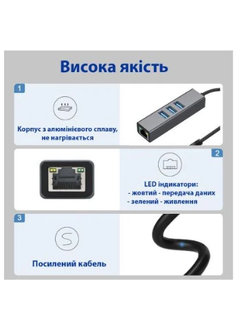 Концентратор USB 3.0 Type-C/Type-A to RJ45 Gigabit Lan, 3*USB 3.0, кабель 13 см (DM-AD-GLAN-U3) Dynamode (397096360)