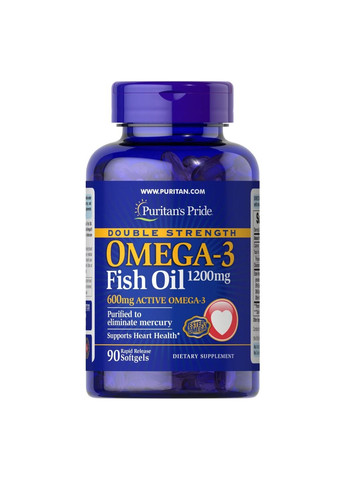 Комплекс жирних кислот Double Strength Omega-3 Fish Oil 1200mg/600mg Omega-3 - 90 sgels Puritans Pride (288677506)
