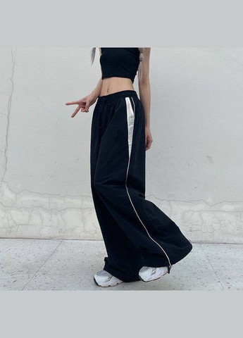 Жіночі чорні стильні в корейському стилі штани з плащівки на затяжках з лампасами No Brand штани (293337336)