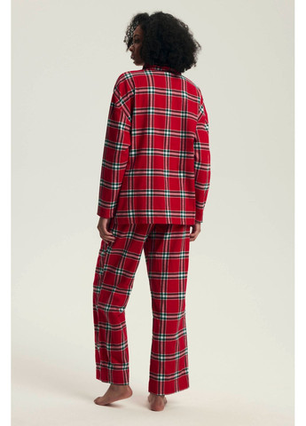 Красная зимняя женская теплая фланелевая пижама рубашка + брюки Henderson