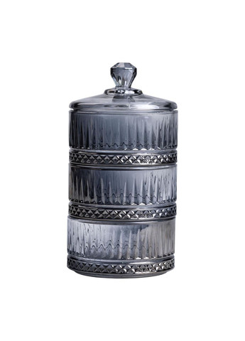 Цукерниця трирівнева з кришкою скляна ребриста, сірий Yiwu (326599338)