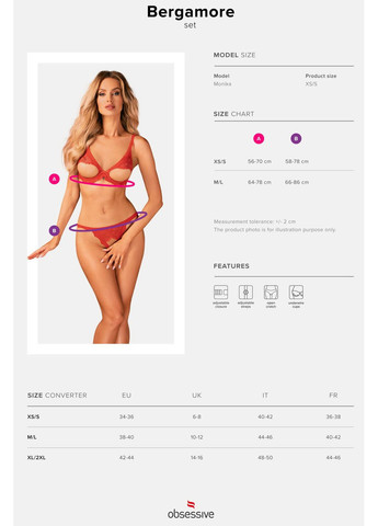 Червоний демісезонний комплект з відкритим бюстом і трусиками bergamore set Obsessive