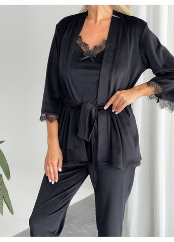 Черная женский домашний велюровый костюм Osoblyva