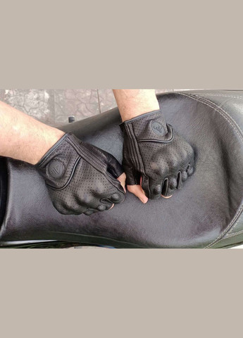 Рукавички без пальців чорні шкіряні мото рукавиці No Brand (333193326)