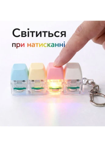 Брелок кейкап-антистрес макарунс клавіатура з підсвіткою, механічні 4 кнопки, світиться під час натискання No Brand (388647216)