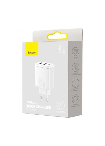 Мережевий зарядний пристрій 2U+C 30W EU White (CCXJ-E02) Baseus Compact Quick Charger (372682716)