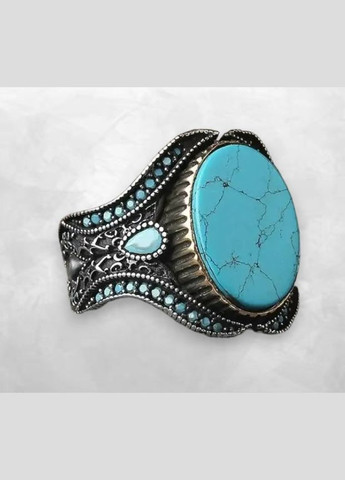 Турецкое кольцо перстень ручной работы мед золото с большим камнем бирюзой и узорами размер 21 Fashion Jewelry (290114039)