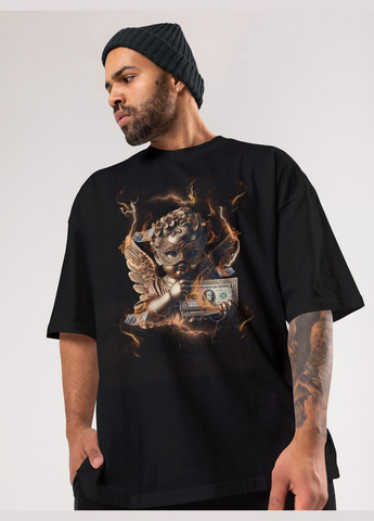 Черная мужская футболка оверсайз urban черная высокая плотность с длинным рукавом Mishe