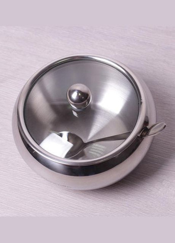 Сахарница 560мл нержавейка с ложкой и стеклянной крышкой Kamille (332669275)