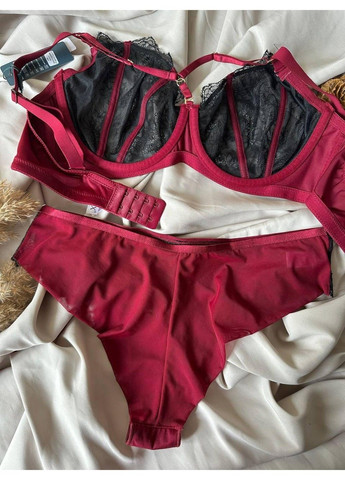 Бордовий комплект бюстгальтер + трусики сліпи 388 бордовий CHLX