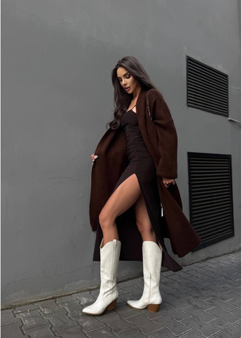 Жіночий довгий кардиган коричневого кольору 34620 No Brand (361219989)