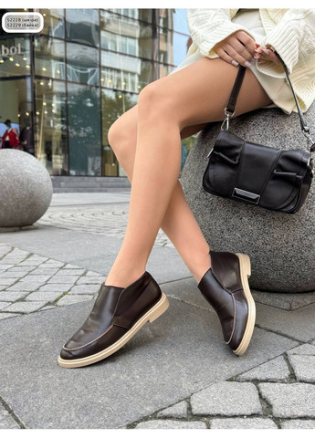 No Brand Лоферы кожаные шоколадные высокие с бежевой подошвой лоферы коричневый з натуральная кожа, — демисезон (362946179)