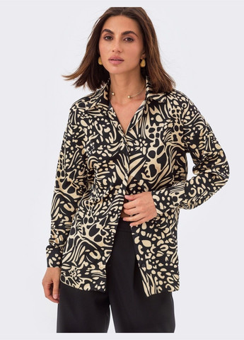 шовкова сорочка з принтом бежево-чорна Dressa (304836441)