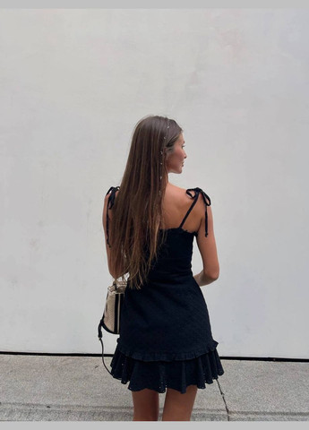 Чорна святковий, повсякденний, кежуал, коктейльна сарафан з прошви на підкладі з відкритими плечима, силуетна Україна