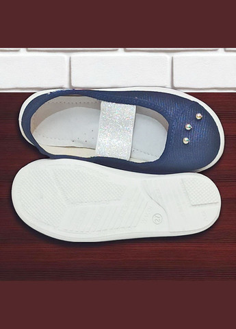 Темно-синие ортопедические закрытые тапочки на резинке сменка в садик для девочки валди Waldi с заклепками, с бусинами, с жемчугом