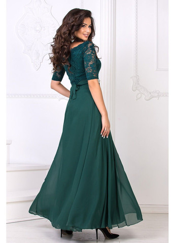 Зелена вечірня сукня гіпюр шифон 6011 зелена Tanita-Romario