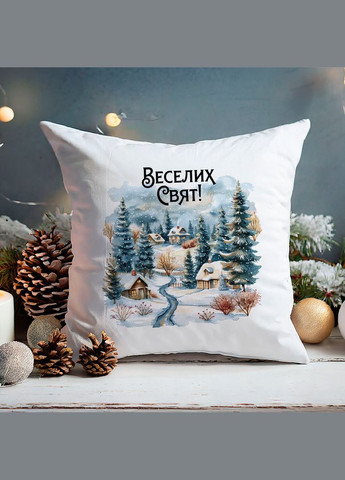 Декоративна подушка з новорічним принтом "Веселих Свят Святковий пейзаж" Push IT Кавун (316095658)