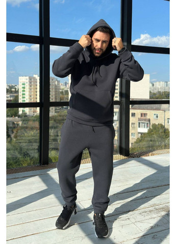 Темно-серый демисезонный спортивный костюм тринитка на флисе (худые, брюки), цвет темно-серый Nenka