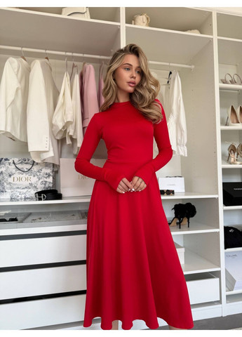 Червона святковий сукня жіноча кльош No Brand однотонна