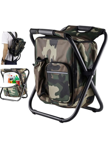 Стул-рюкзак складной туристический 3 в 1 с термосумкой для походов и рыбалки с термоотсеком и карманами 50 х 36 х 30 см Черный No Brand (337509372)
