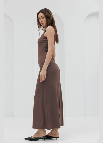 Коричневое длинное платье без рукавов шоколадное с разрезом сзади Arjen