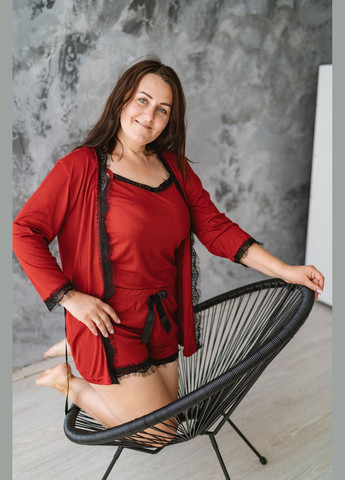 Бордовая всесезон отличный комплект тройка (халат+майка+шорты) женский майка + капри ARCAN