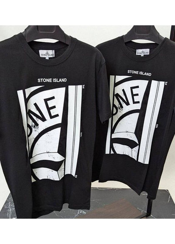 Черная мужская футболка с передним зеленым принтом стильная оверсайз, в стиле stone No Brand