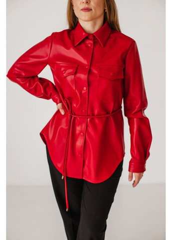 Жіноча шкіряна сорочка вільного крою подовжена No Brand (370218715)