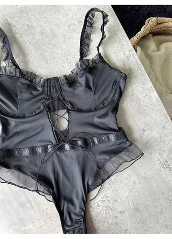 Боди чёрное с декоративной сеткой и регулируемыми бретелями Vital-Textile 268/63 (361853702)