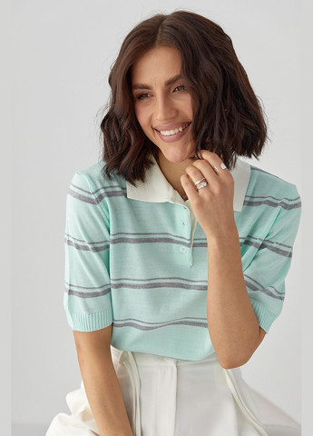 В'язане поло в смужку - бірюзовий колір Lurex - (335077273)