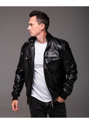 Чорна демісезонна чоловіча куртка з еко-шкіри Vakko