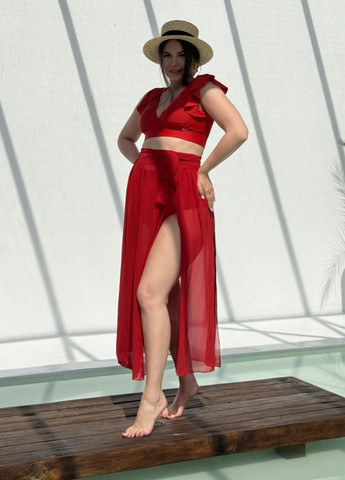 Красная пляжный однотонная пляжная юбка сетка Ods на запах