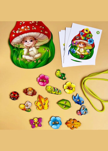 Дерев'яна шнурівка "Мухоморчик" (ПСД132) PSD132 Ubumblebees (316271328)