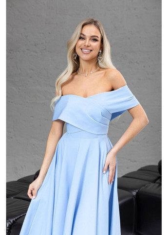 Голубое коктейльное платье с юбкой-солнце, а-силуэт First Woman однотонное