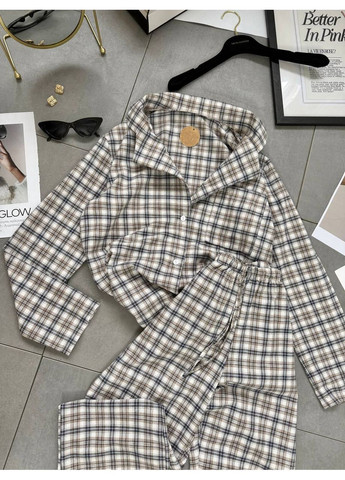 Темно-голубая всесезон пижама рубашка + брюки No Brand