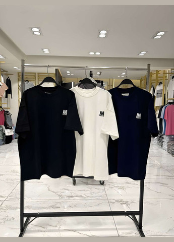 Женская черная синяя футболка оверсайз с вышитым лого Україна - (339402795)