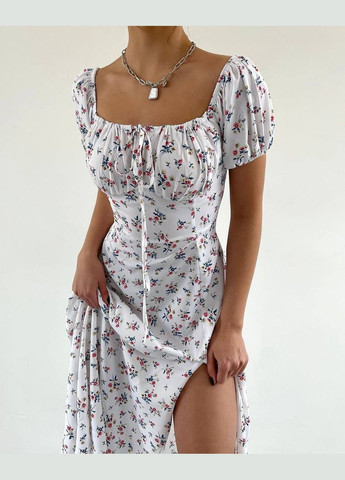 Белое повседневный, коктейльное, вечернее, кэжуал женское платье с открытыми плечами No Brand с цветочным принтом