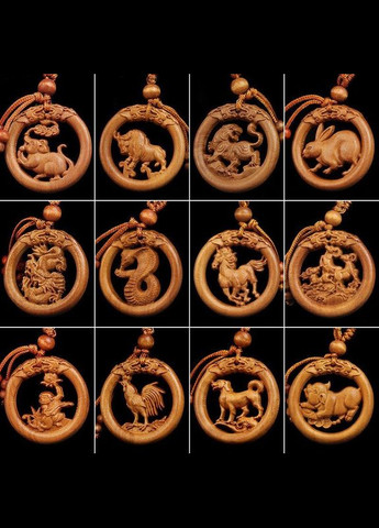 Витончений дерев'яний брелок у формі знаків зодіаку за китайським календарем ДРАКОН No Brand (306815522)