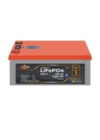 Акумулятор LP LiFePO4 25,6V - 160 Ah (4096Wh) (BMS 200A/100А) пластик LCD Smart BT LogicPower (380309850)
