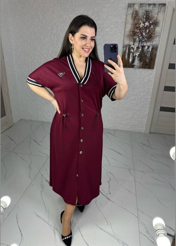 Бордовое женское платье-халат свободного кроя цвет бордовый р.62/64 452243 New Trend