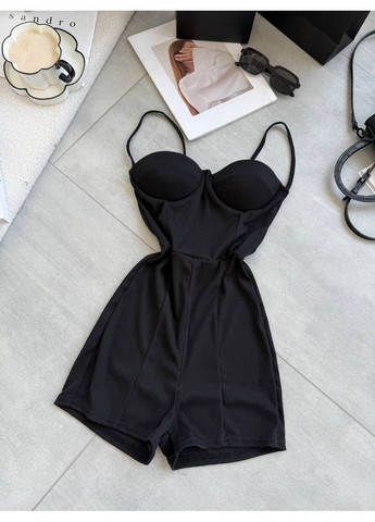 Жіночій комбінезон з чашками FINO Mode комбінезон-шорти однотонний чорний повсякденний