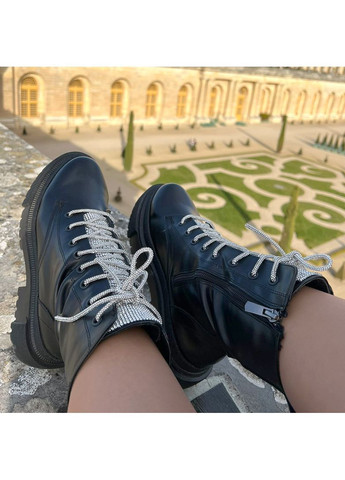 Осенние ботинки женские черные со стразами. размер 36 (23,5см) берцы Fashion со стразами из искусственной кожи