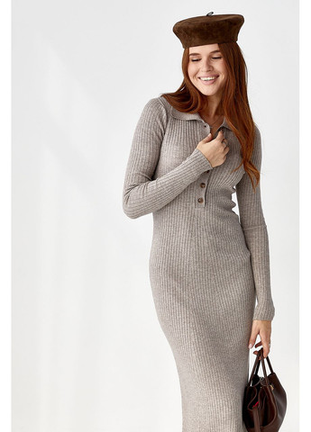 Кавова повсякденний довга трикотажна сукня-поло - чорний колір Lurex