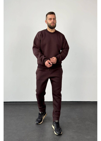 Коричневый демисезонный спортивный костюм тринитка на флисе (свитшот, брюки), цвет коричневый Nenka