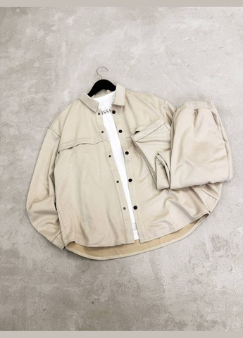 Бежевый демисезонный замшевый костюм двойка с рубашкой, брючный Україна