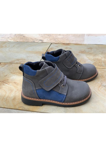 Серо-синие зимние ботинки осенние 2143 для мальчиков сине-красные, нубук. размер 22 Topitop