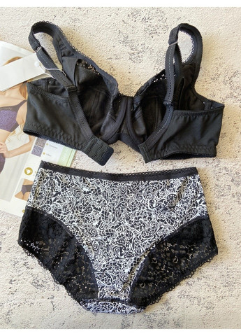 Чорний чорно-білий комплект жіночої білизни великих розмірів на чашку d – бюстгальтер та трусики Lanny Mode