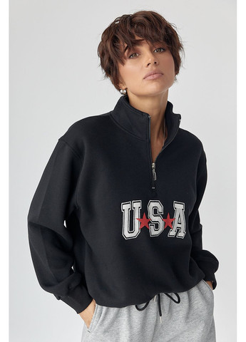 Черный теплый свитшот с молнией на воротнике Lurex (366241617)